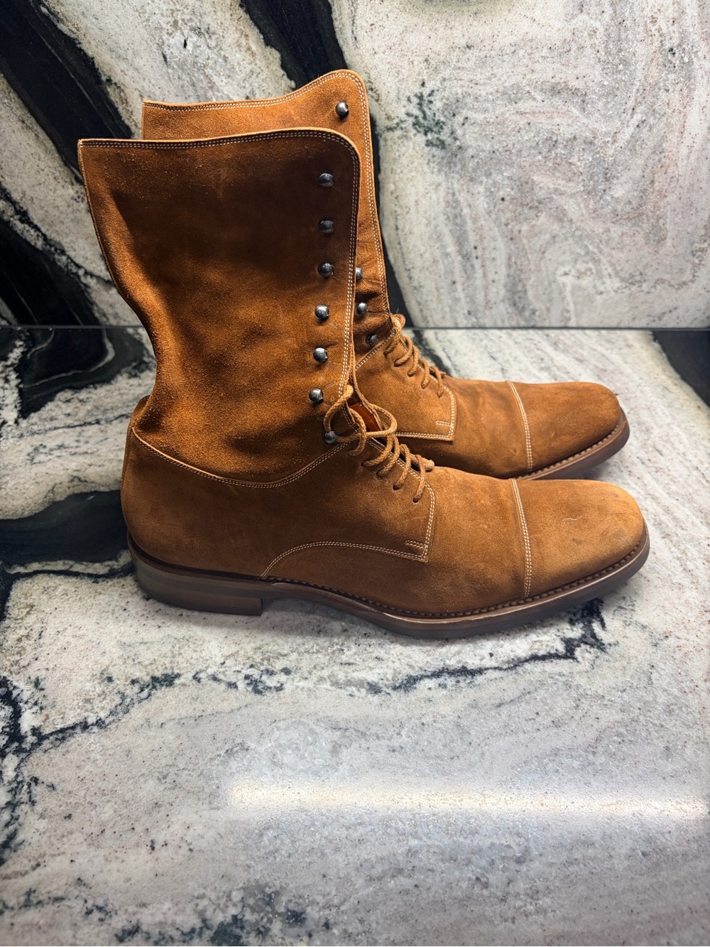 Santoni Men’s Tobacco Suede Tall Lace-Up Boots US 9.5 Made Italy